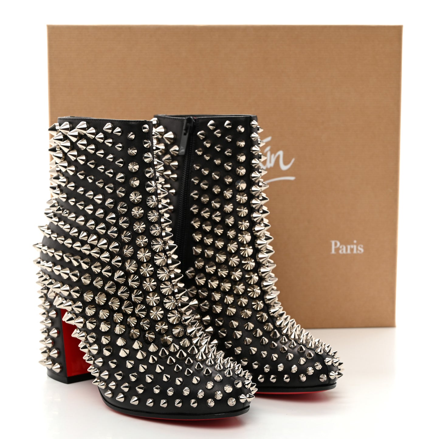 Calfskin Louise Capet Spikes 85 Boots 37 Black Silver