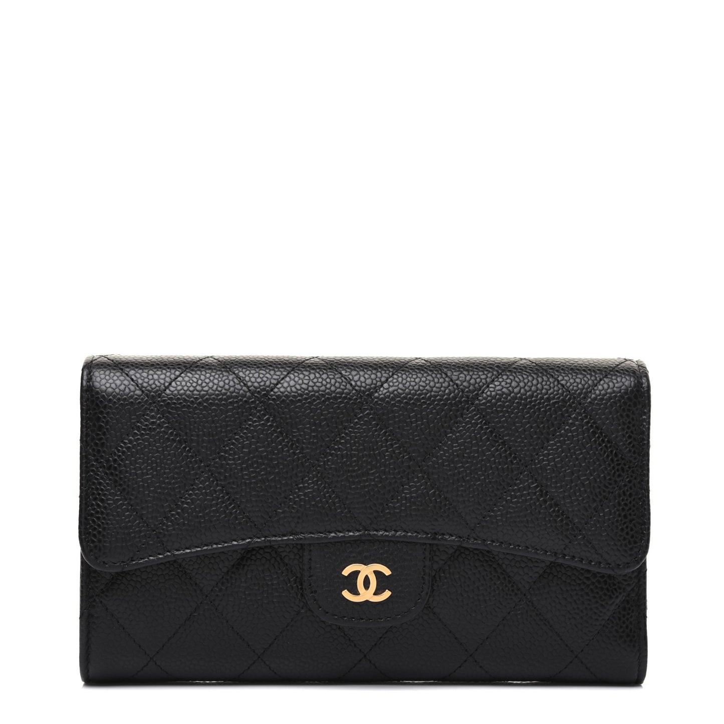 Caviar Quilted Large Flap Wallet Black