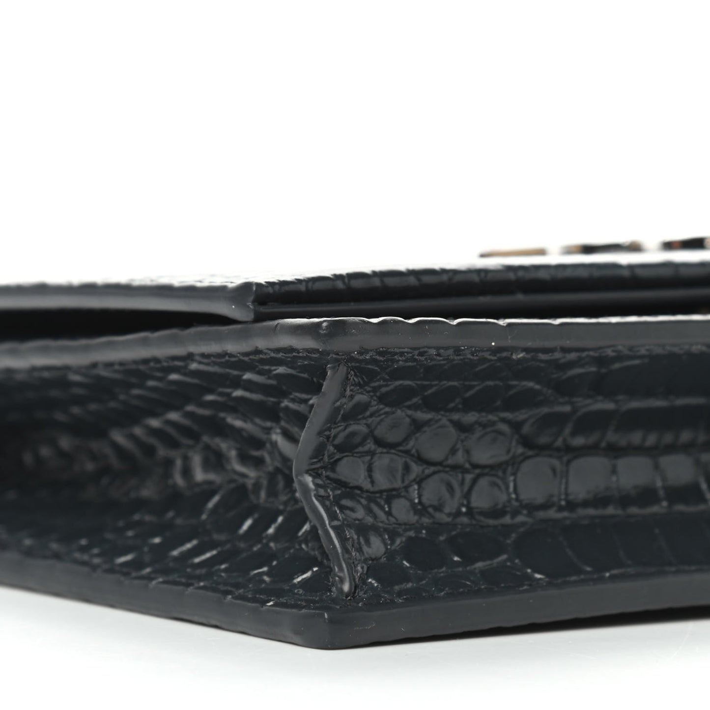 Calfskin Crocodile Embossed Kate Monogram Tassel Chain Wallet Dark Smog