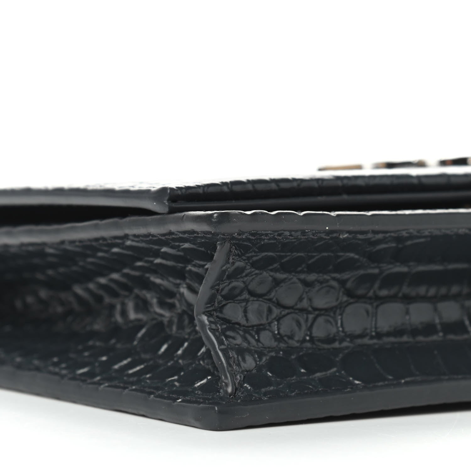 Saint Laurent Calfskin Crocodile Embossed Kate Monogram Tassel Chain Wallet Dark Smog 7 of 8