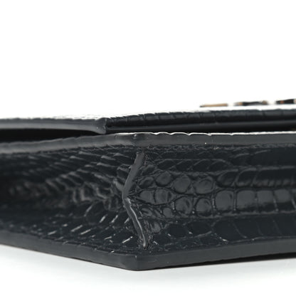 Saint Laurent Calfskin Crocodile Embossed Kate Monogram Tassel Chain Wallet Dark Smog 7 of 8