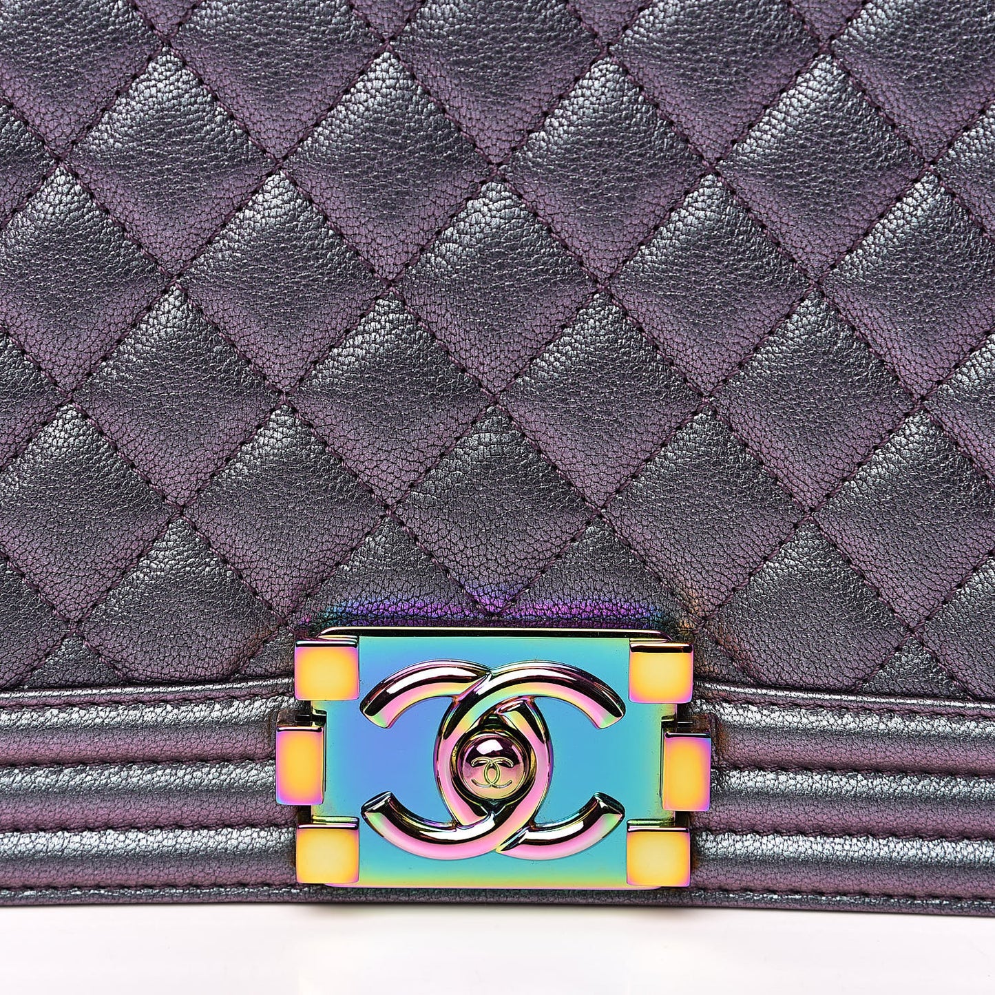 Iridescent Goatskin Quilted New Medium Boy Flap Purple