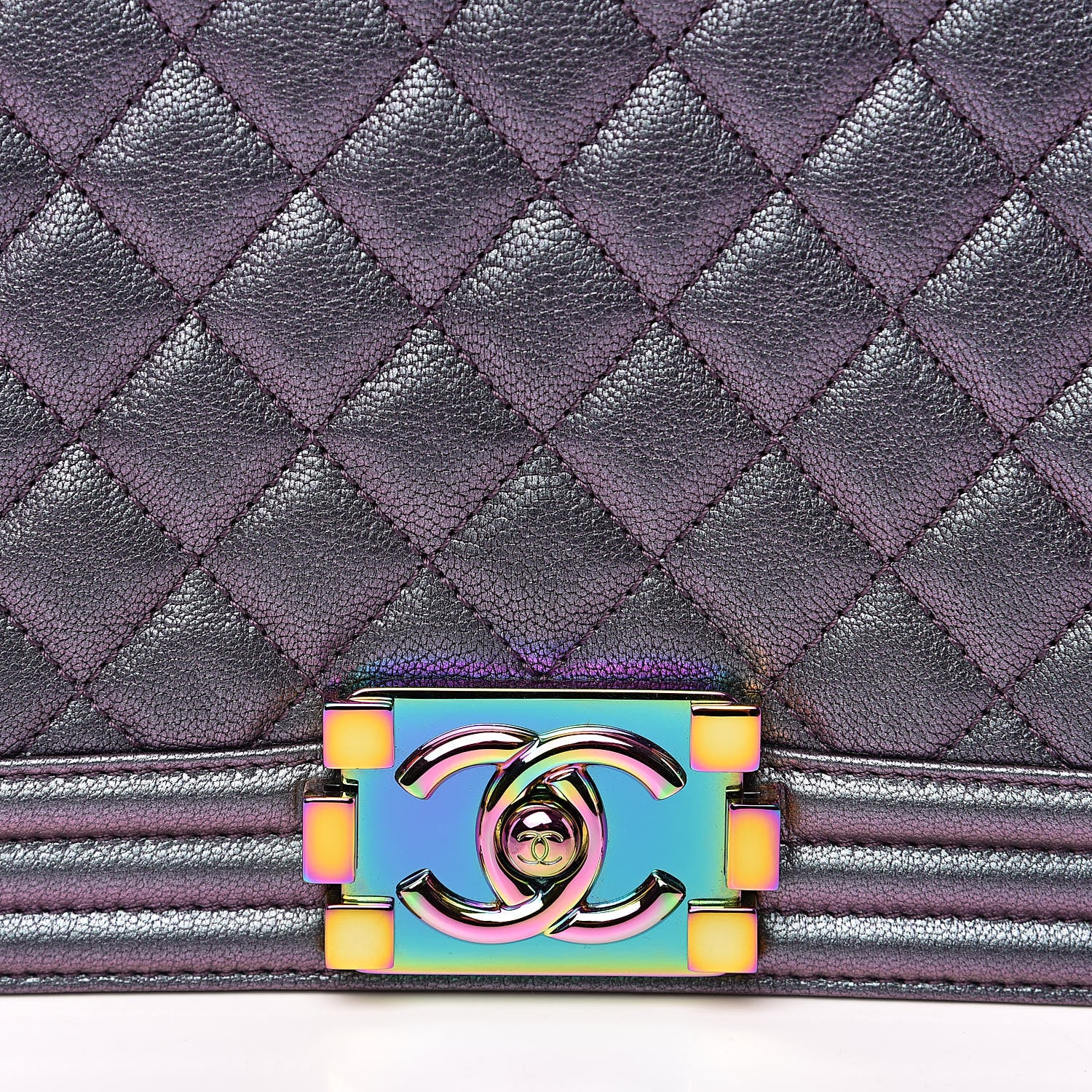 Chanel Iridescent Goatskin Quilted New Medium Boy Flap Purple 10 of 11