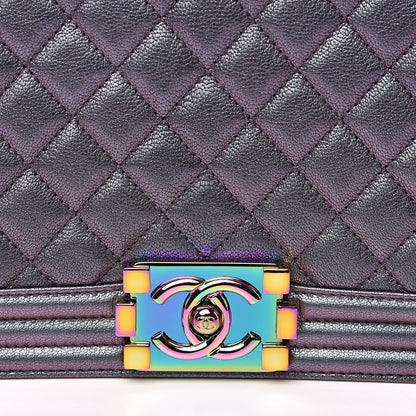Chanel Iridescent Goatskin Quilted New Medium Boy Flap Purple 10 of 11