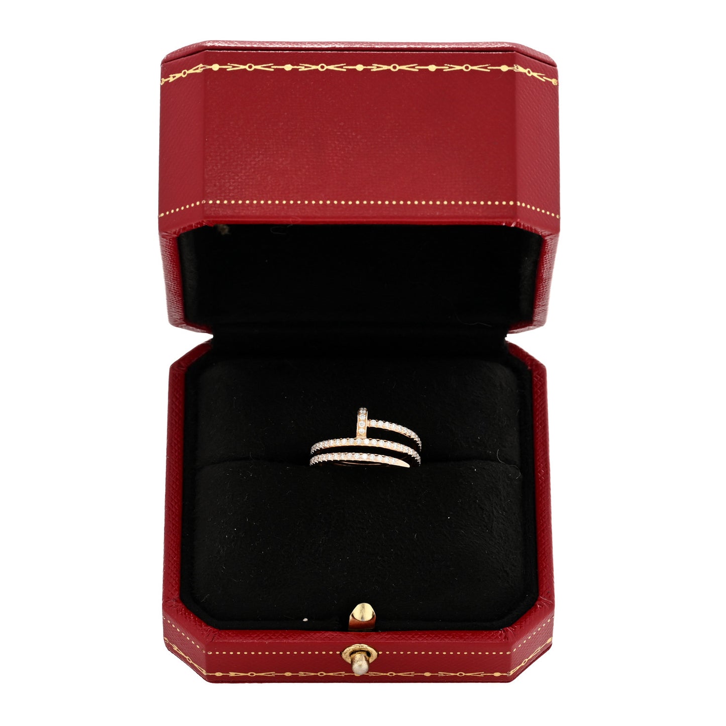 18K Pink Gold Diamond Double Juste Un Clou Paved Ring 54 7