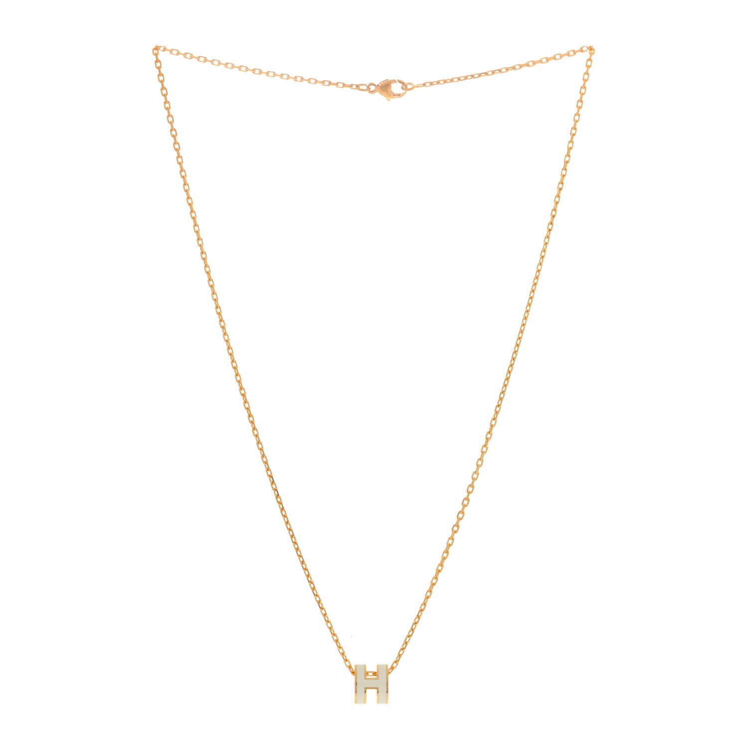 Hermes Lacquered Gold Mini Pop H Pendant Necklace White 2 of 3
