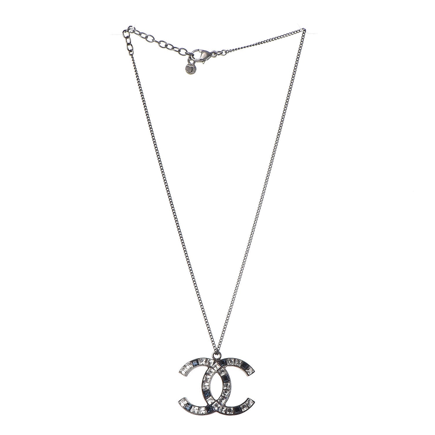 Ruthenium Baguette Crystal CC Necklace Blue White