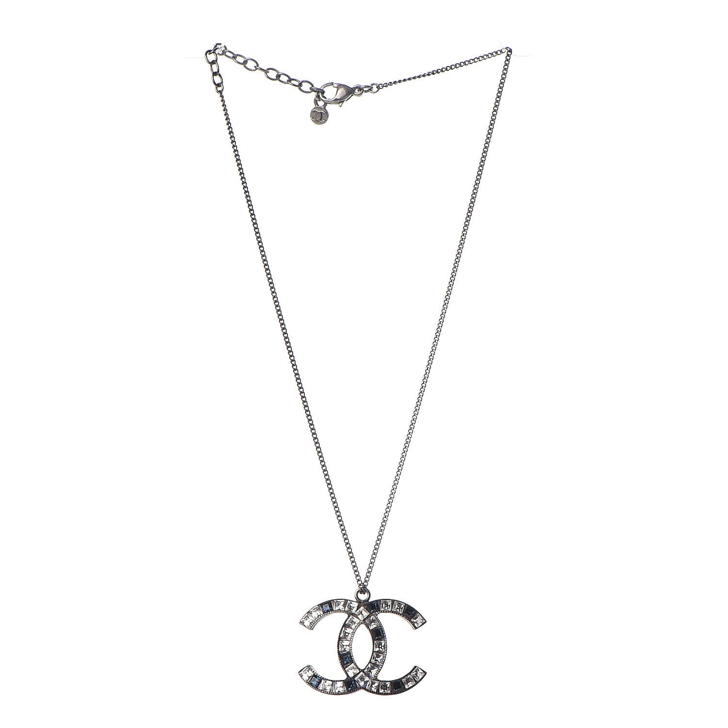 Chanel Ruthenium Baguette Crystal CC Necklace Blue White 3 of 6