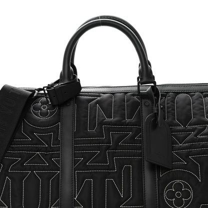Louis Vuitton Nylon Embroidered Keepall Bandouliere 50 Black 5 of 10
