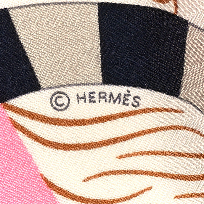 Hermes Cashmere Silk Cheval Masque Shawl 140 Fuchsia White Multicolor 4 of 5