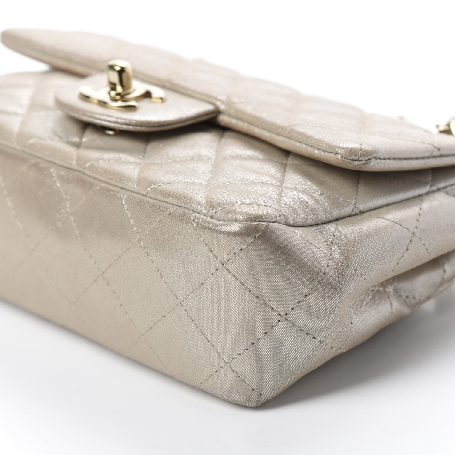 Chanel Iridescent Calfskin Quilted Mini Rectangular Flap Light Gold 7 of 11