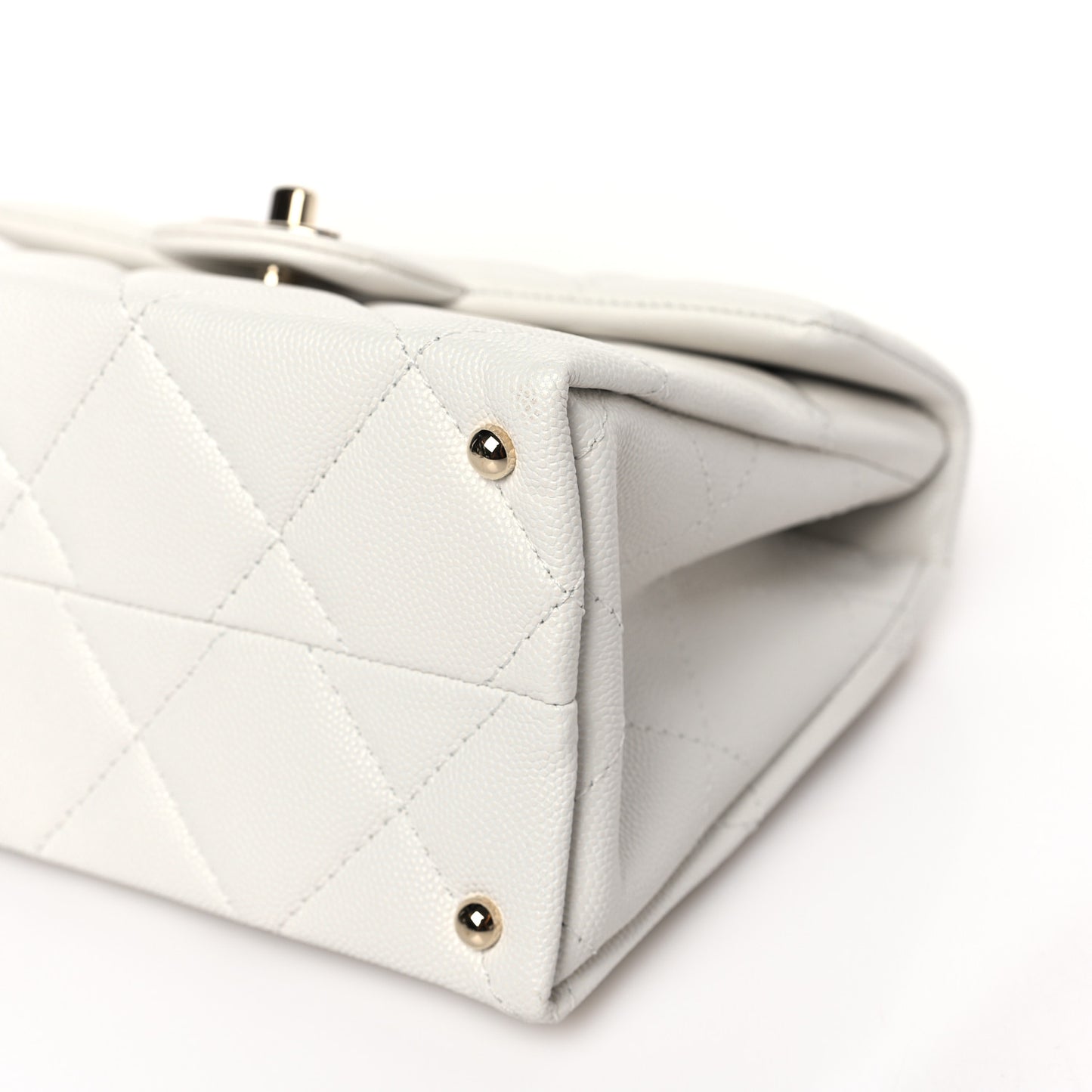 Caviar Quilted Mini Retro Twist Top Handle Flap White