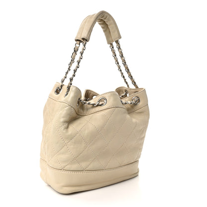 Chanel Lambskin Contrast Stitch Small Drawstring Tote Ivory 3 of 12