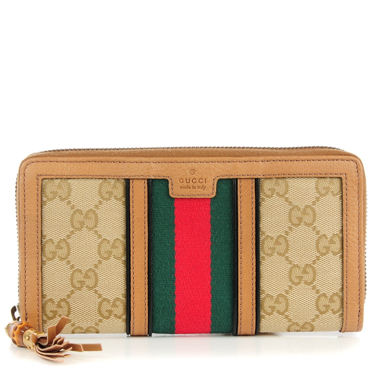 Gucci Monogram Web Rania Zip Around Wallet Khaki 1 of 7