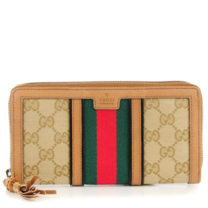 Gucci Monogram Web Rania Zip Around Wallet Khaki 1 of 7