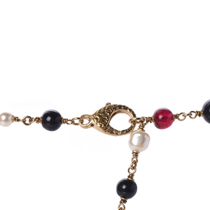Chanel Pearl Bead CC Medallion Long Necklace Gold Red 6 of 6