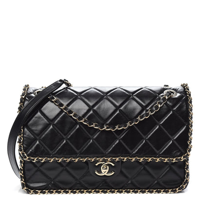 Chanel Crumpled Calfskin Quilted Large Chain All Over Flap Bag Black 1 of 11