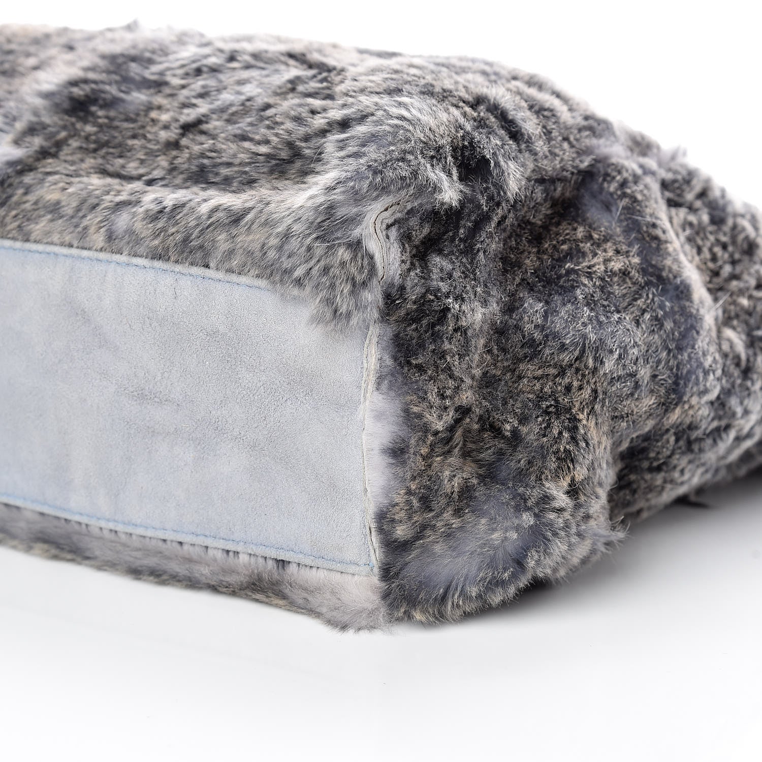 Chanel Suede Rabbit Fur Tote with Cosmetic Pouch Blue 9 of 16