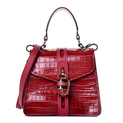 Chloe Calfskin Crocodile Embossed Small Aby Day Shoulder Bag Dusky Red 1 of 8