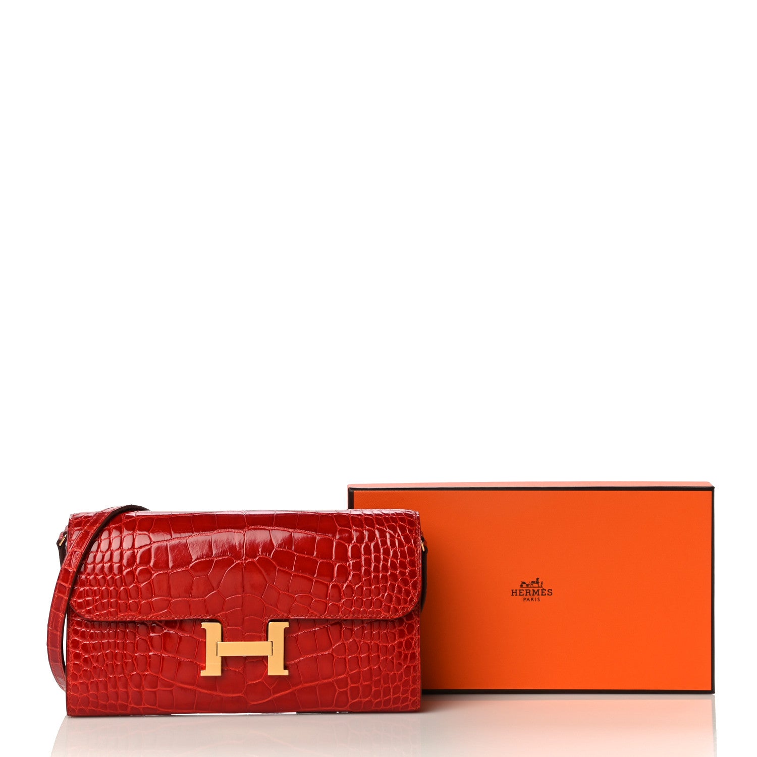 Hermes Shiny Alligator Constance Long Wallet To Go Sanguine 11 of 11