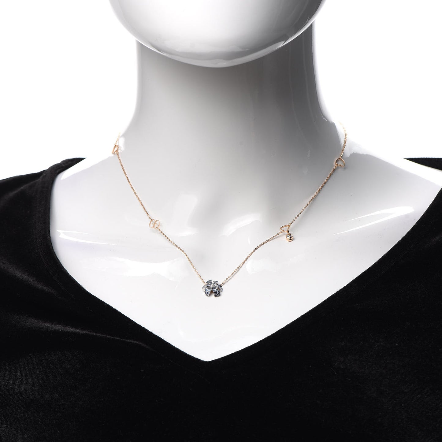 18K Rose Gold Diamond Blue Sapphire Flower Pendant Necklace