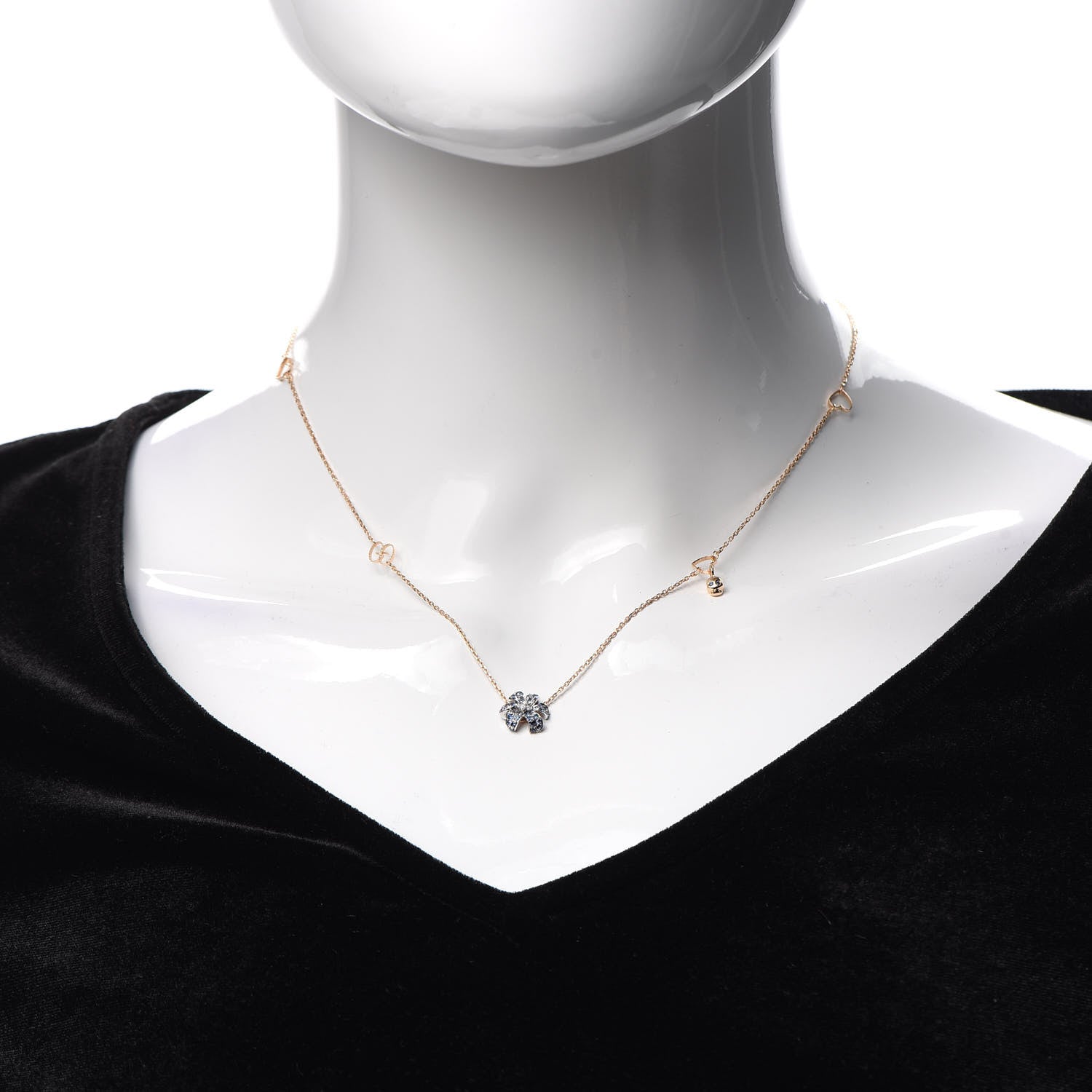 Gucci 18K Rose Gold Diamond Blue Sapphire Flower Pendant Necklace 2 of 5