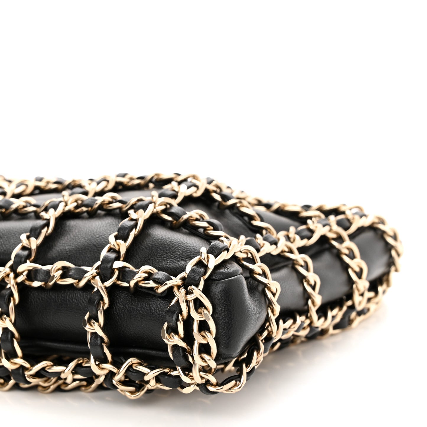 Lambskin Chain Frame Shoulder Bag Black