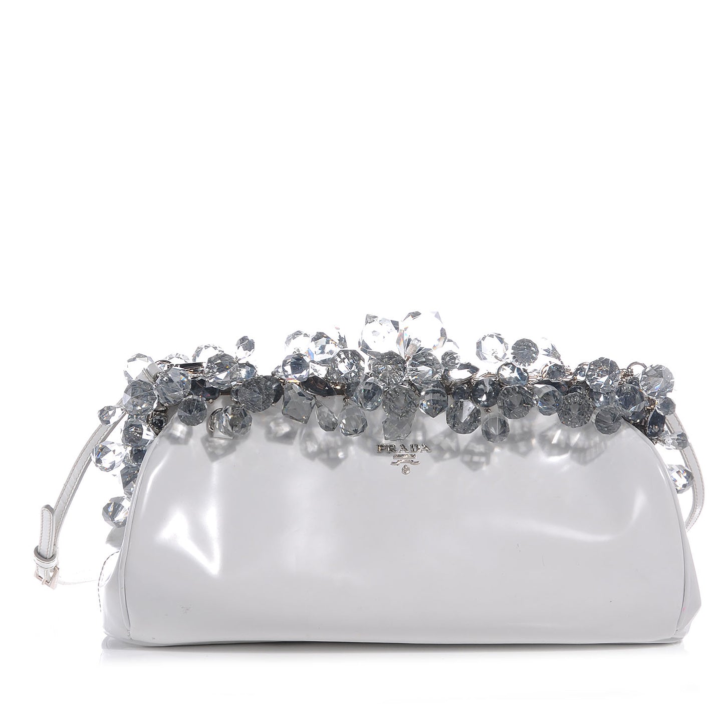 Spazzolato Crystal Encrusted Clutch White