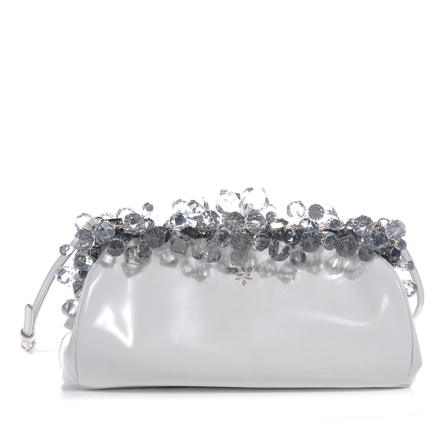 Prada Spazzolato Crystal Encrusted Clutch White 1 of 7