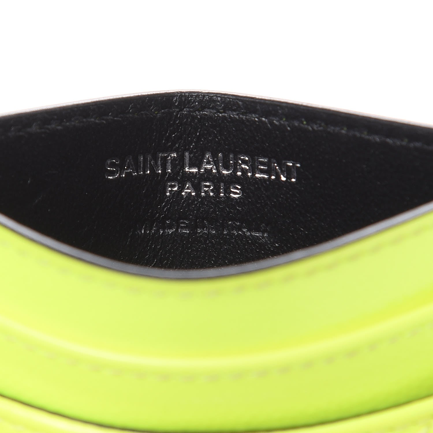 Saint Laurent Patent Grain De Poudre Matelasse Chevron Monogram Credit Card Case Neon Yellow 6 of 7