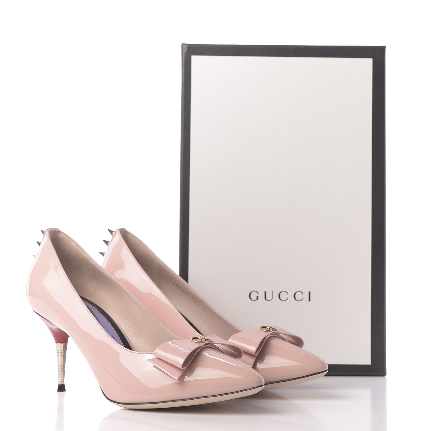 Gucci Patent GG Bow Sadie Spike Mid Heel Pumps 38.5 Perfect Pink 11 of 11