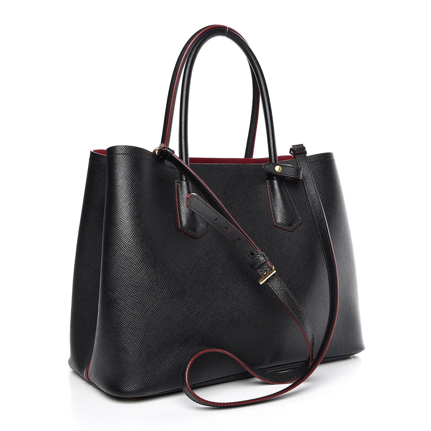 Prada Saffiano Cuir Large Double Bag Black Fuoco 3 of 21