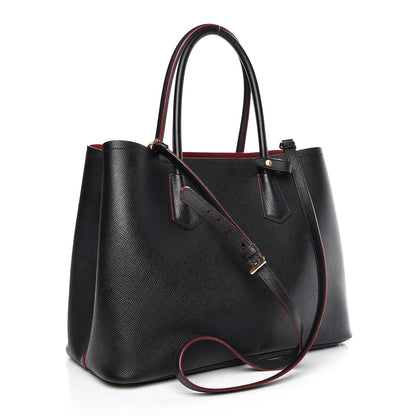 Prada Saffiano Cuir Large Double Bag Black Fuoco 3 of 21