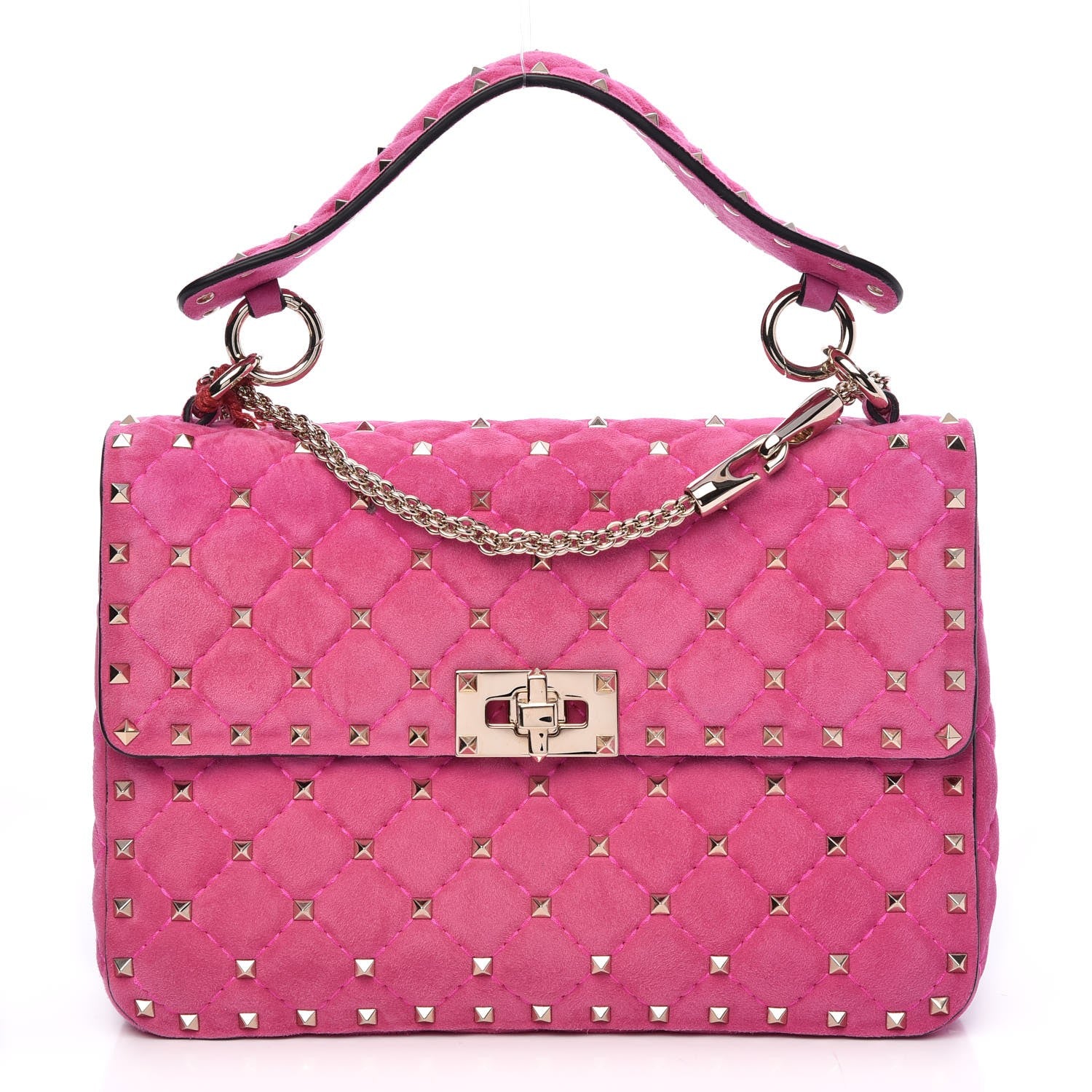 Valentino Garavani Suede Medium Rockstud Spike Shoulder Bag Bright Fuxia 1 of 9