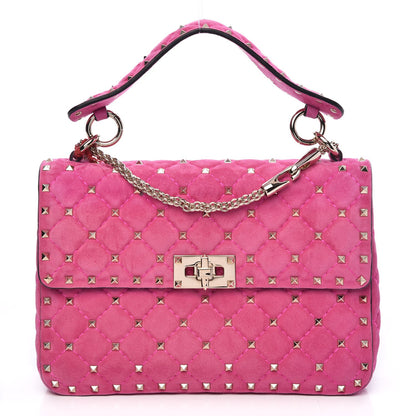 Valentino Garavani Suede Medium Rockstud Spike Shoulder Bag Bright Fuxia 1 of 9