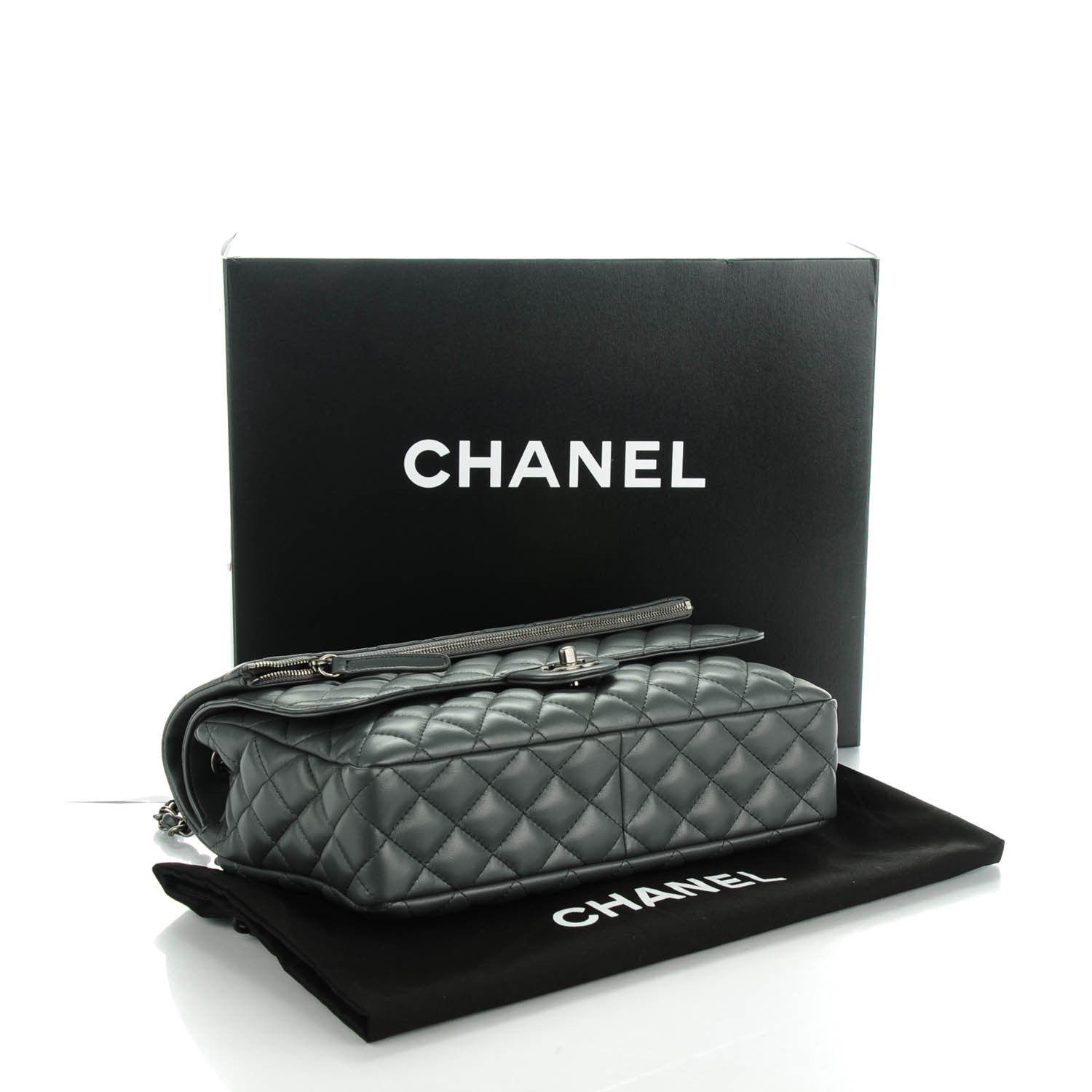Chanel Lambskin Quilted Jumbo Multi Flap Bag Dark Grey 4 of 7
