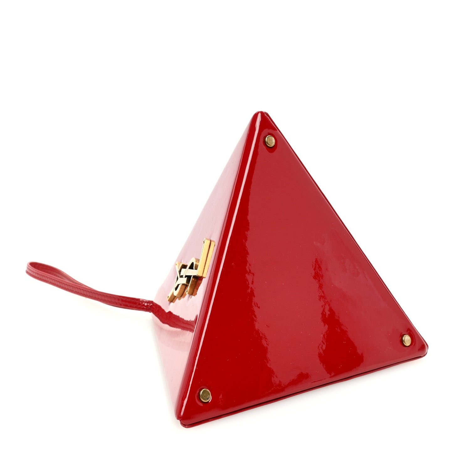 Patent Pyramid Clutch Rouge