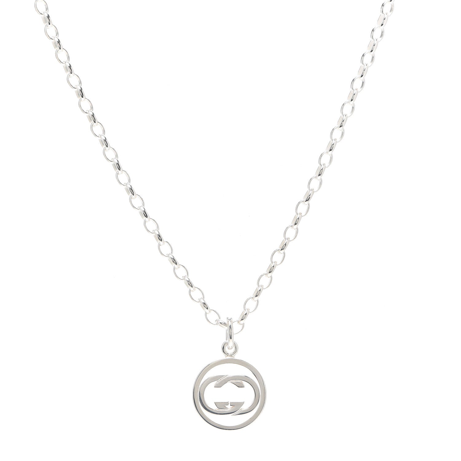 Gucci Sterling Silver Interlocking Circle GG Pendant Necklace 1 of 4