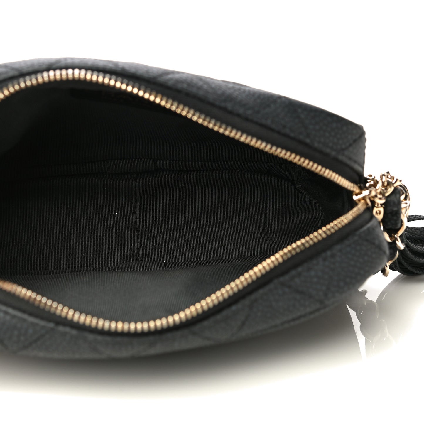 Iridescent Caviar Quilted Mini Coco Tassel Camera Case Black