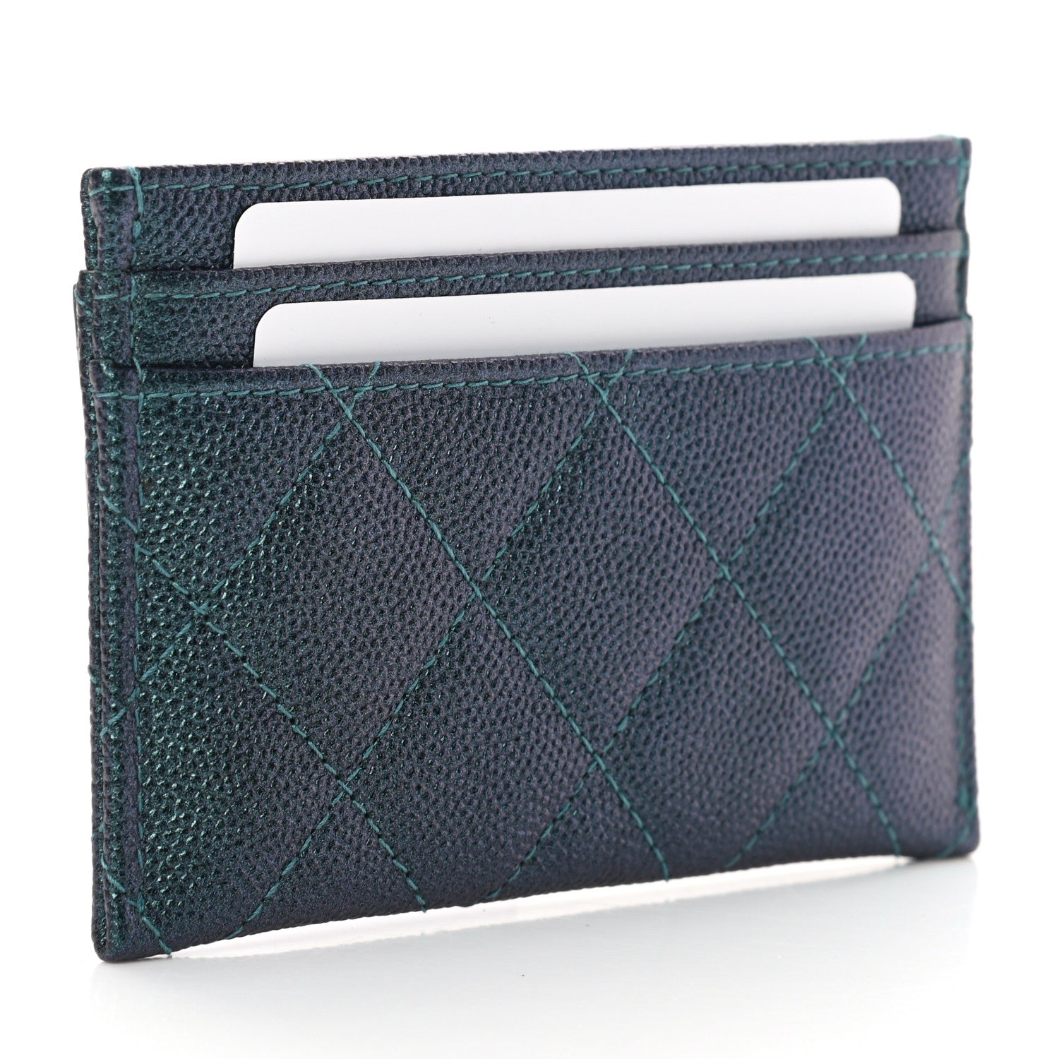 Chanel Iridescent Caviar Quilted Filigree Card Holder Dark Turquoise 3 of 9