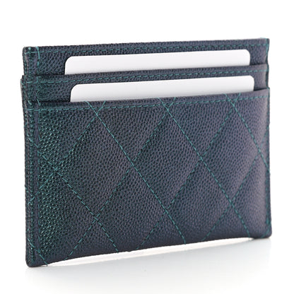 Chanel Iridescent Caviar Quilted Filigree Card Holder Dark Turquoise 3 of 9