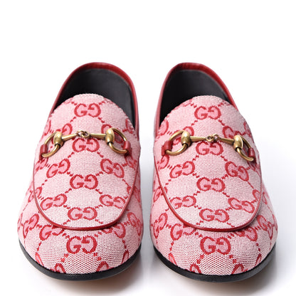 Gucci Canvas GG Monogram Horsebit Womens Jordaan Loafers 37 Gardenia Hibiscus Red 2 of 10