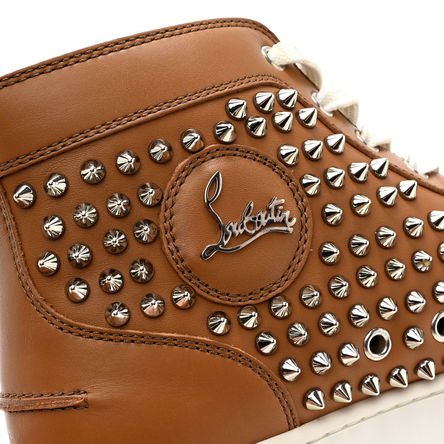 Calfskin Mens Lou Spikes Flat Sneakers 40 Brown