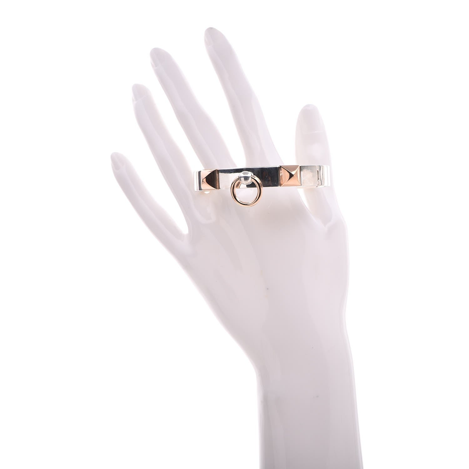 Hermes Sterling Silver 18K Rose Gold PM Collier De Chien Bracelet SH 2 of 6