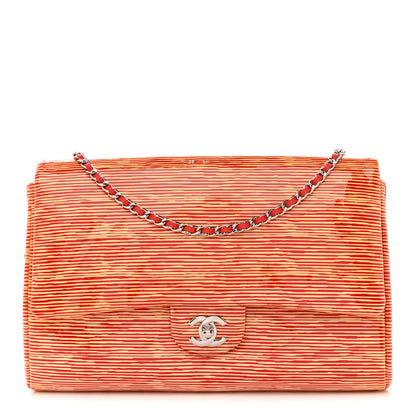 Chanel Patent Calfskin Striped Clutch With Chain Flap Red 1 of 11