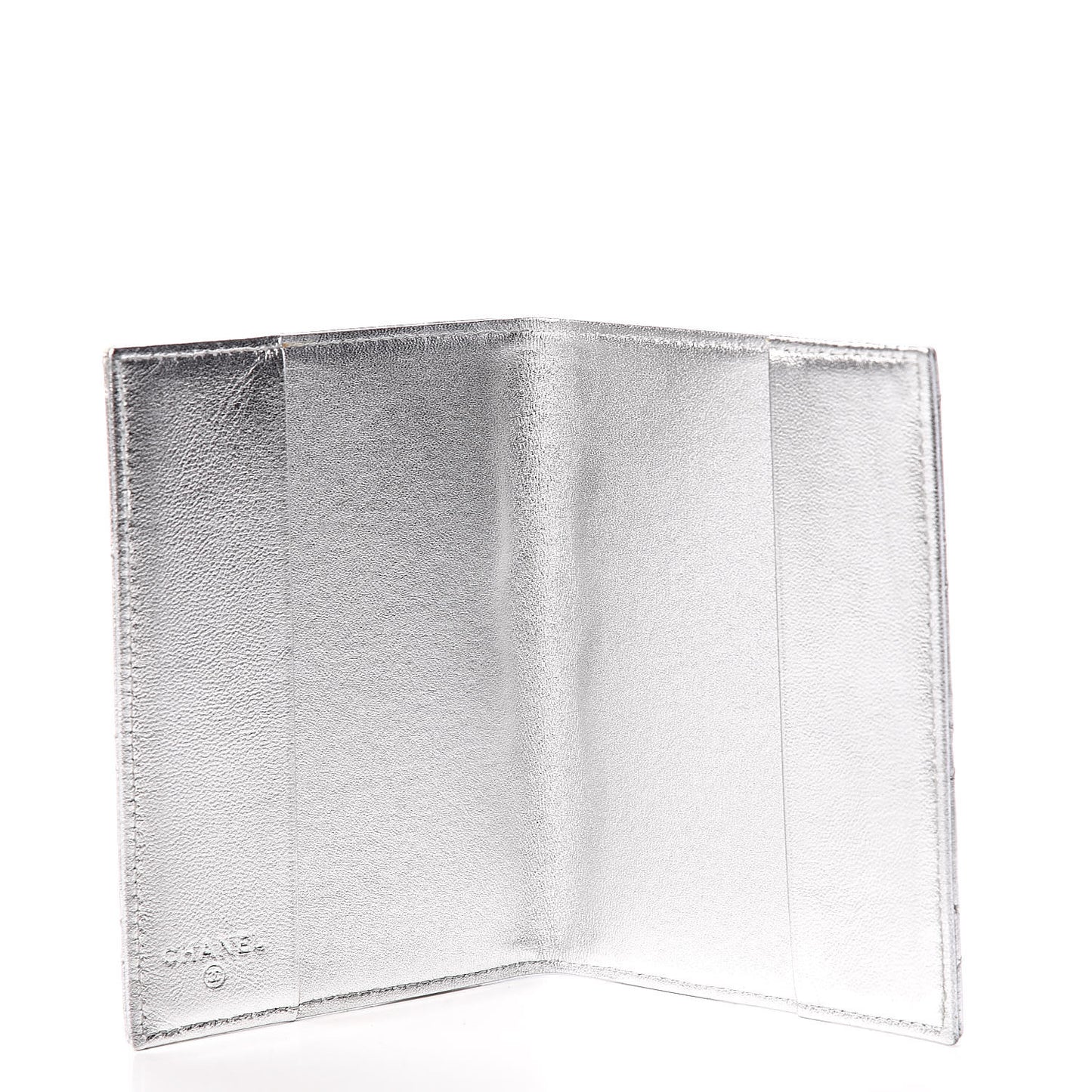 Metallic Lambskin Quilted Passport Holder Silver