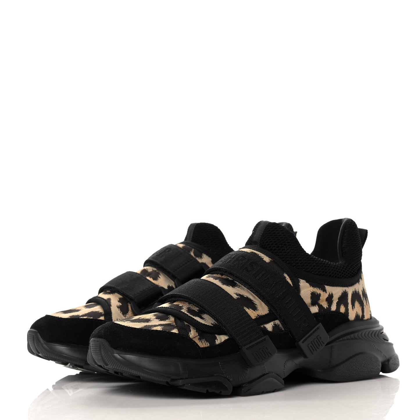Technical Fabric Nylon Leopard Print Womens D-Wander Sneakers 38.5 Black