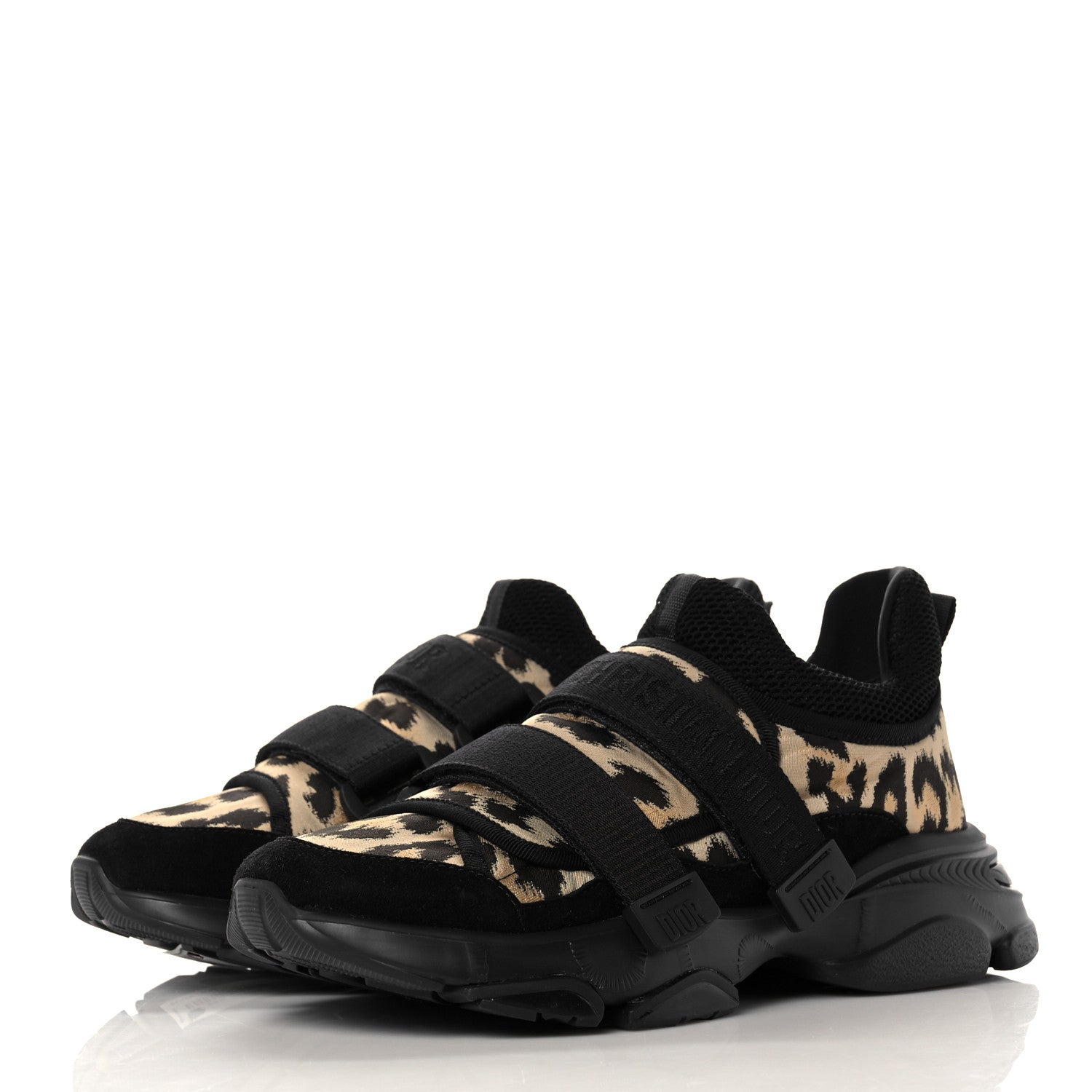 Christian Dior Technical Fabric Nylon Leopard Print Womens D-Wander Sneakers 38.5 Black 3 of 8