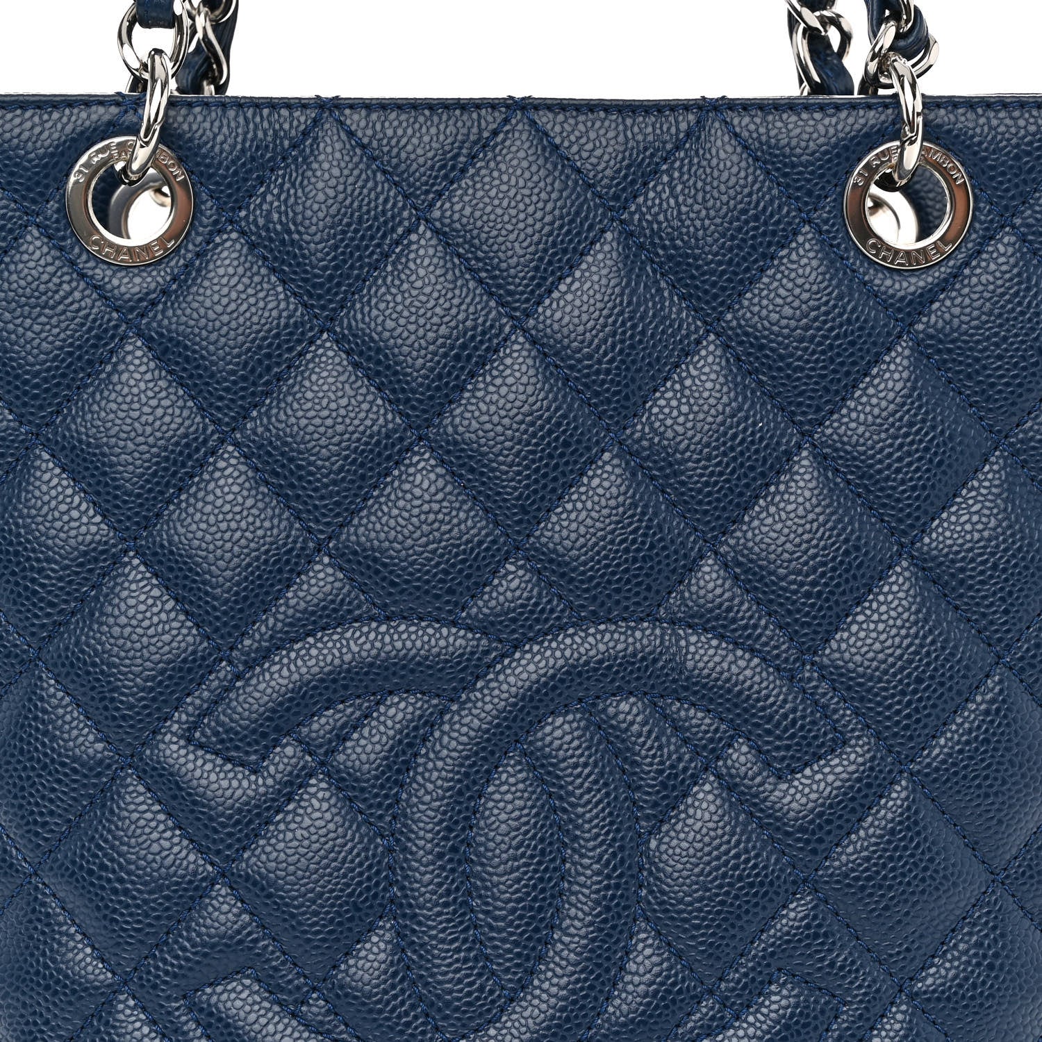 Chanel Caviar Quilted Petit Shopping Tote PST Navy Blue 8 of 13