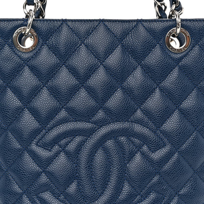 Chanel Caviar Quilted Petit Shopping Tote PST Navy Blue 8 of 13